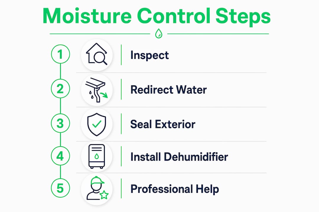 Infographic displaying steps for basement moisture control