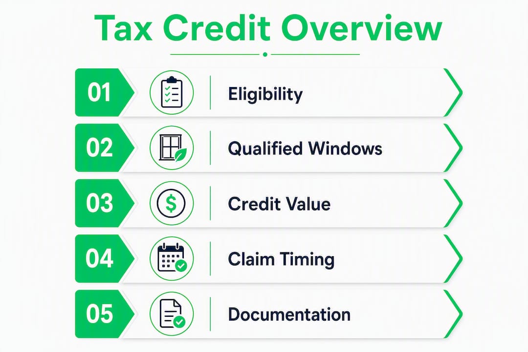 Infographic showing steps for window tax credit eligibility