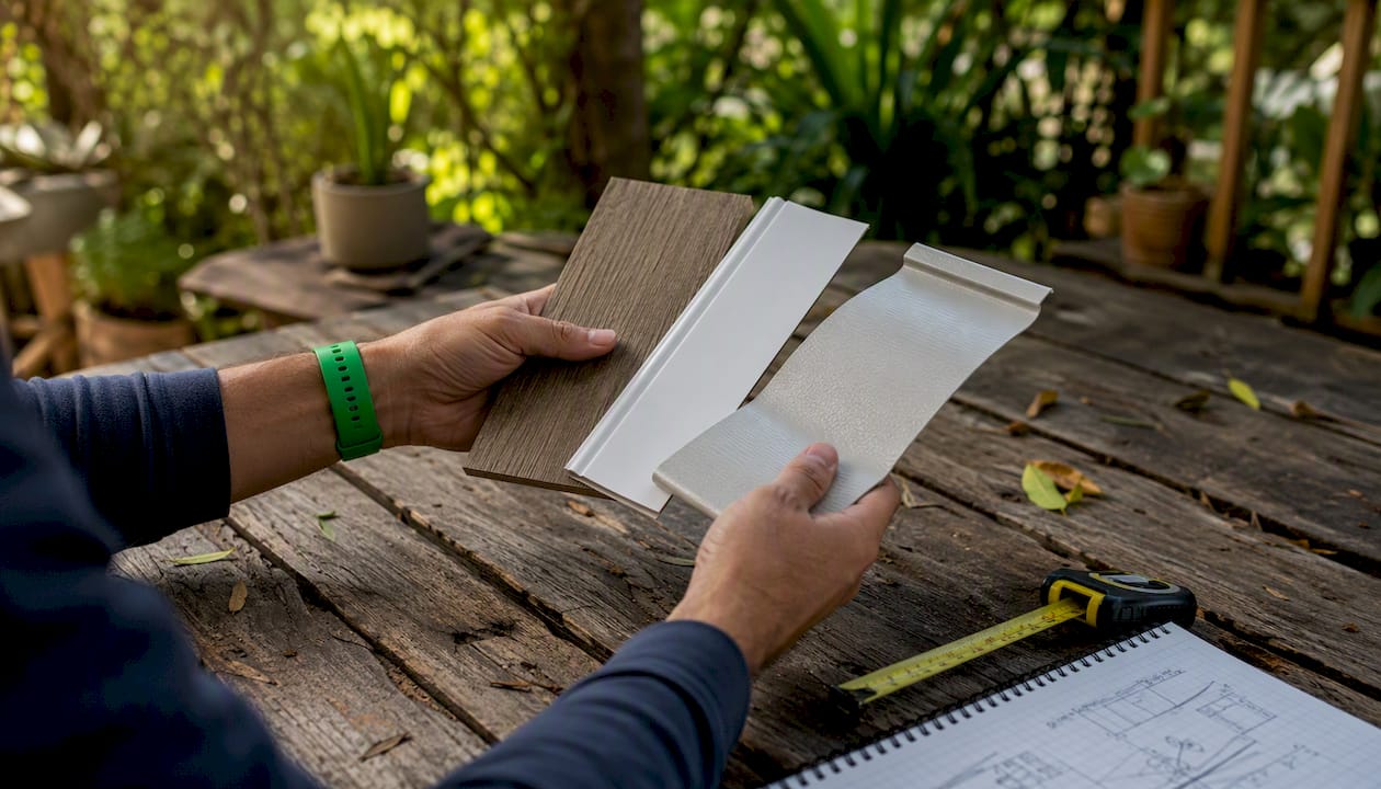 Hands holding fascia material samples