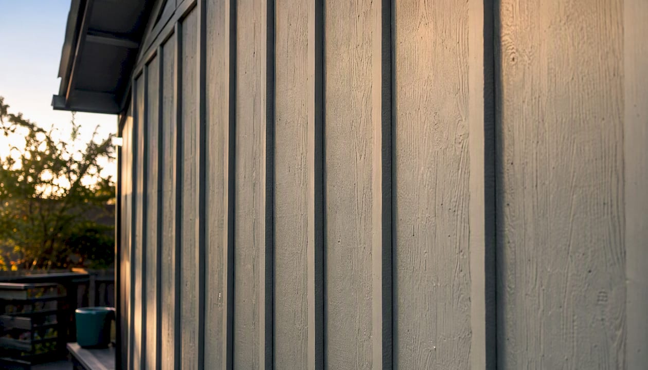 Close-up detail of vertical board and batten siding