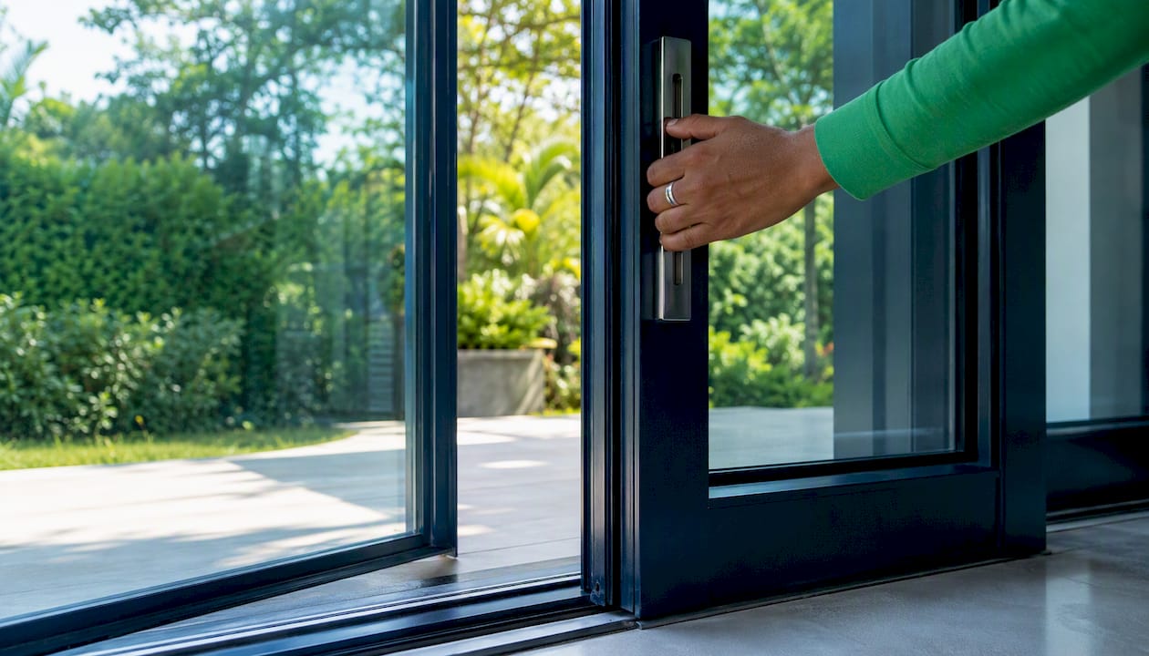 Hand sliding patio door open
