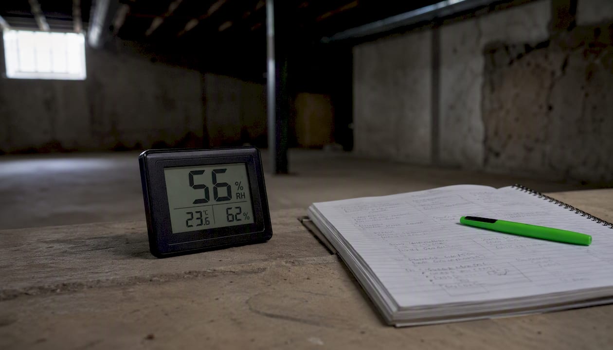 Digital hygrometer measuring basement humidity