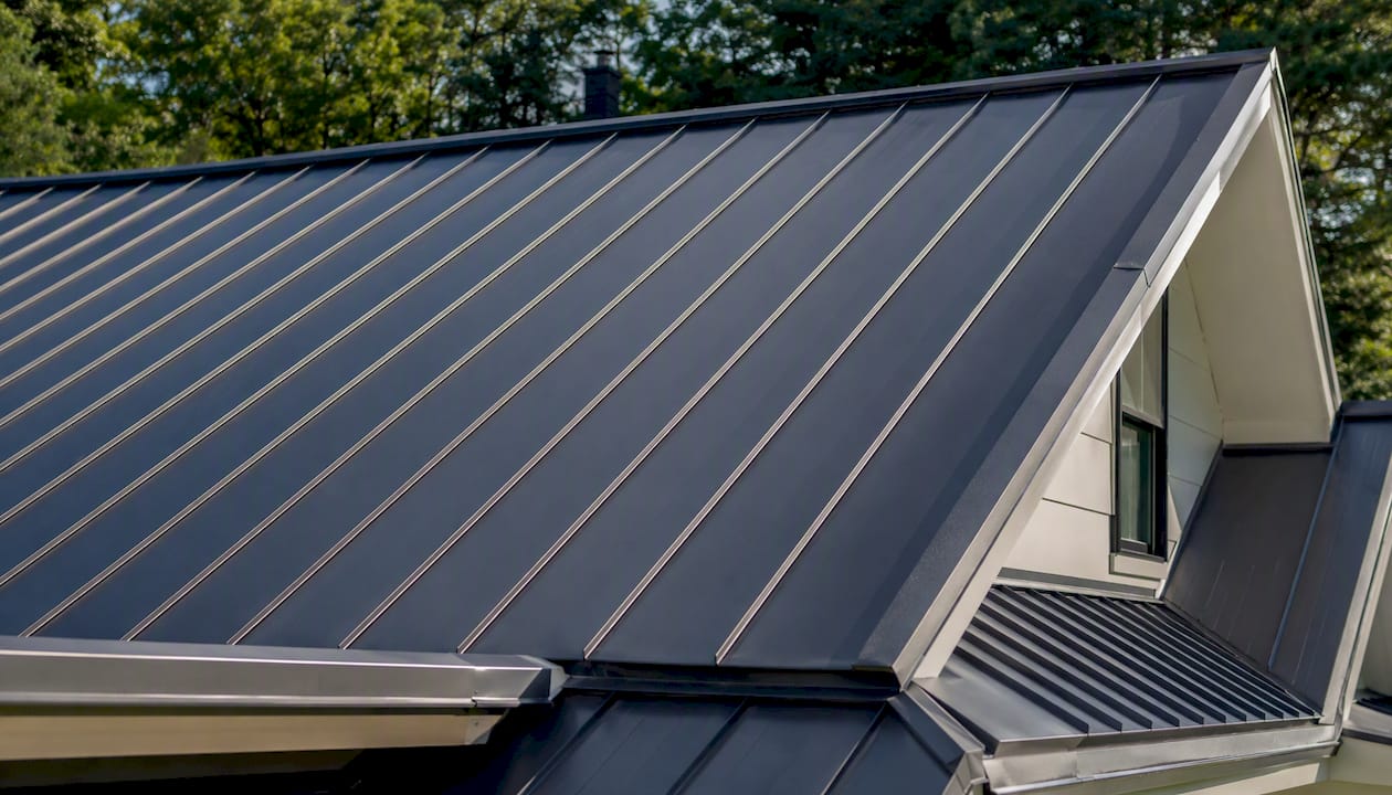 Close-up of new standing seam metal roof