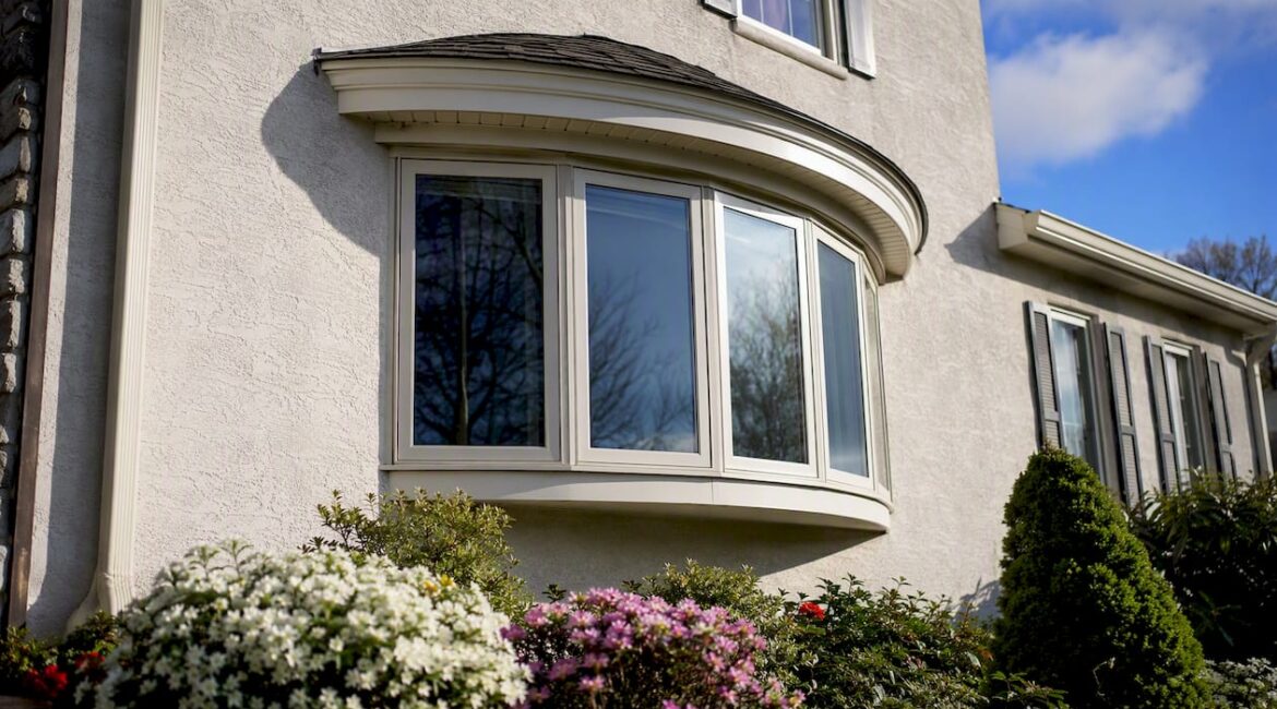Exterior view of home with bay window projection