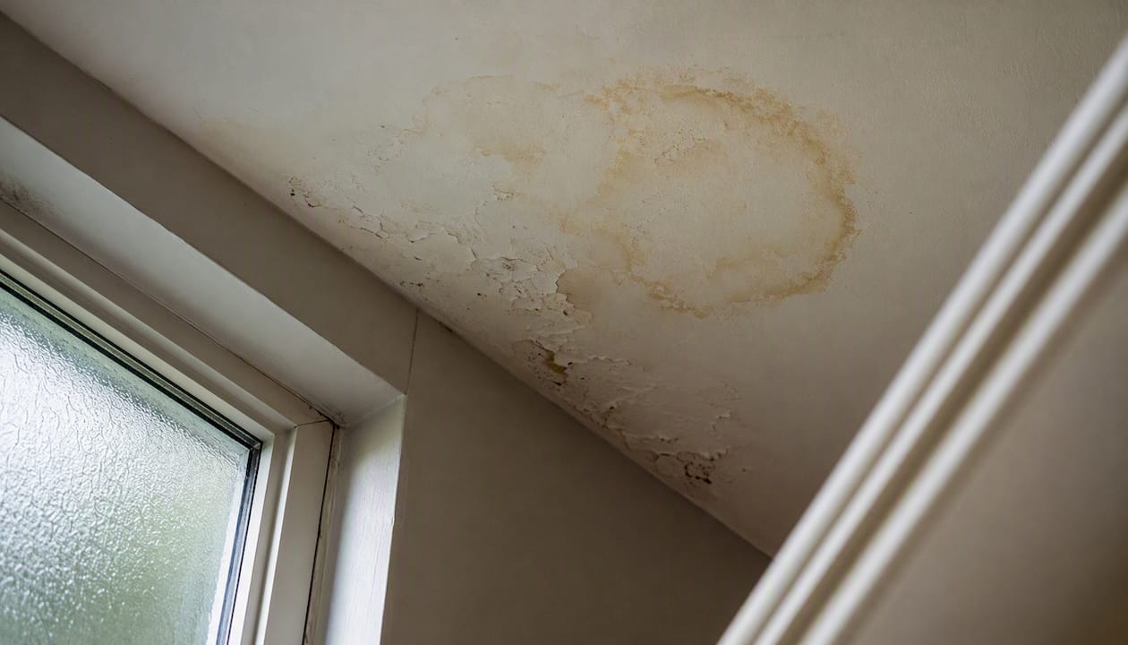 Ceiling water stain with peeling paint