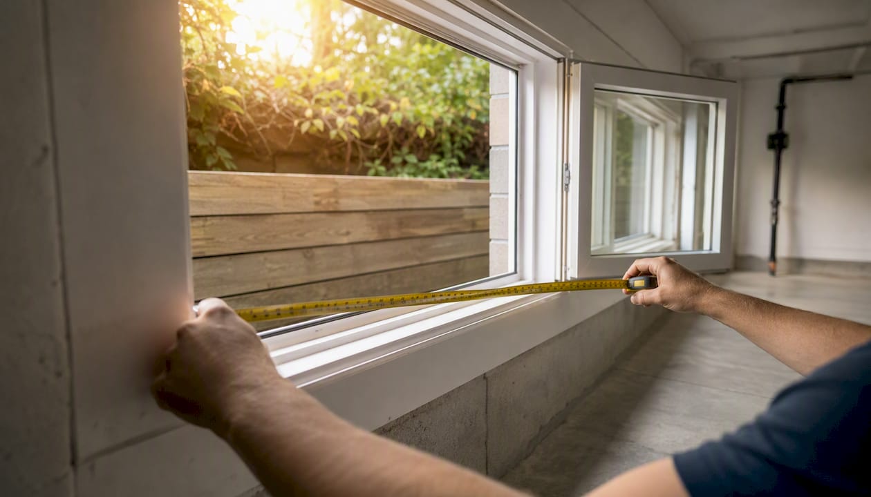 Tape measure on open basement window