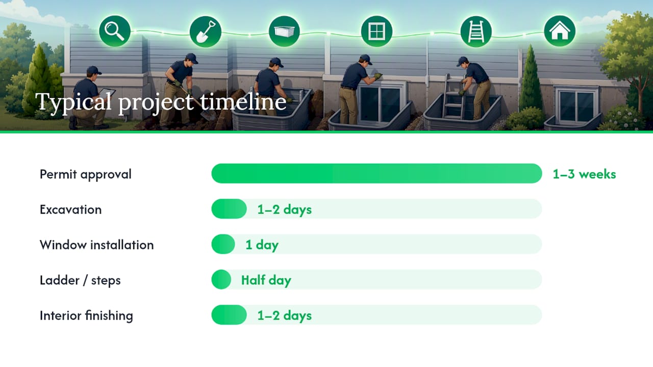 Egress window installation timeline and costs diagram