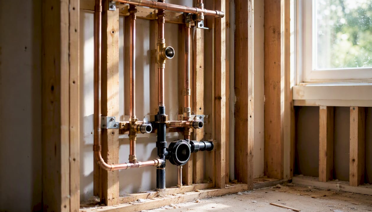 Plumbing rough-in on single bathroom wall