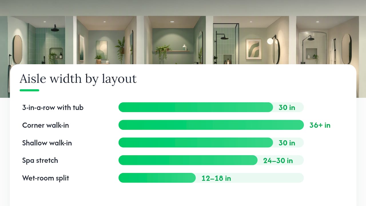 Diagram comparing small bathroom layout variants and usage