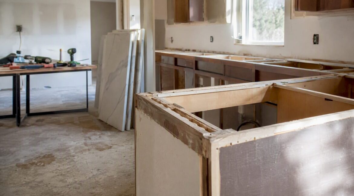 Partially demolished kitchen under renovation