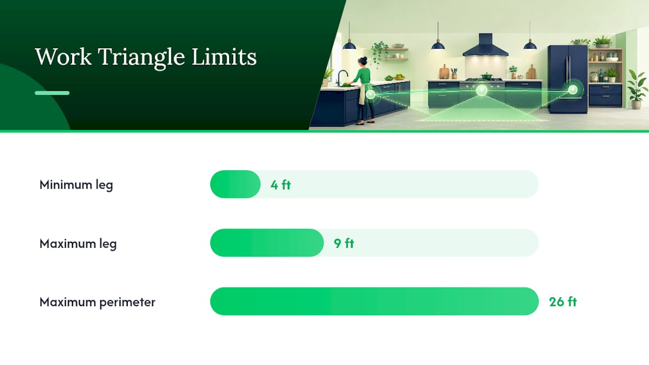 Step-by-step diagram for measuring kitchen work triangle