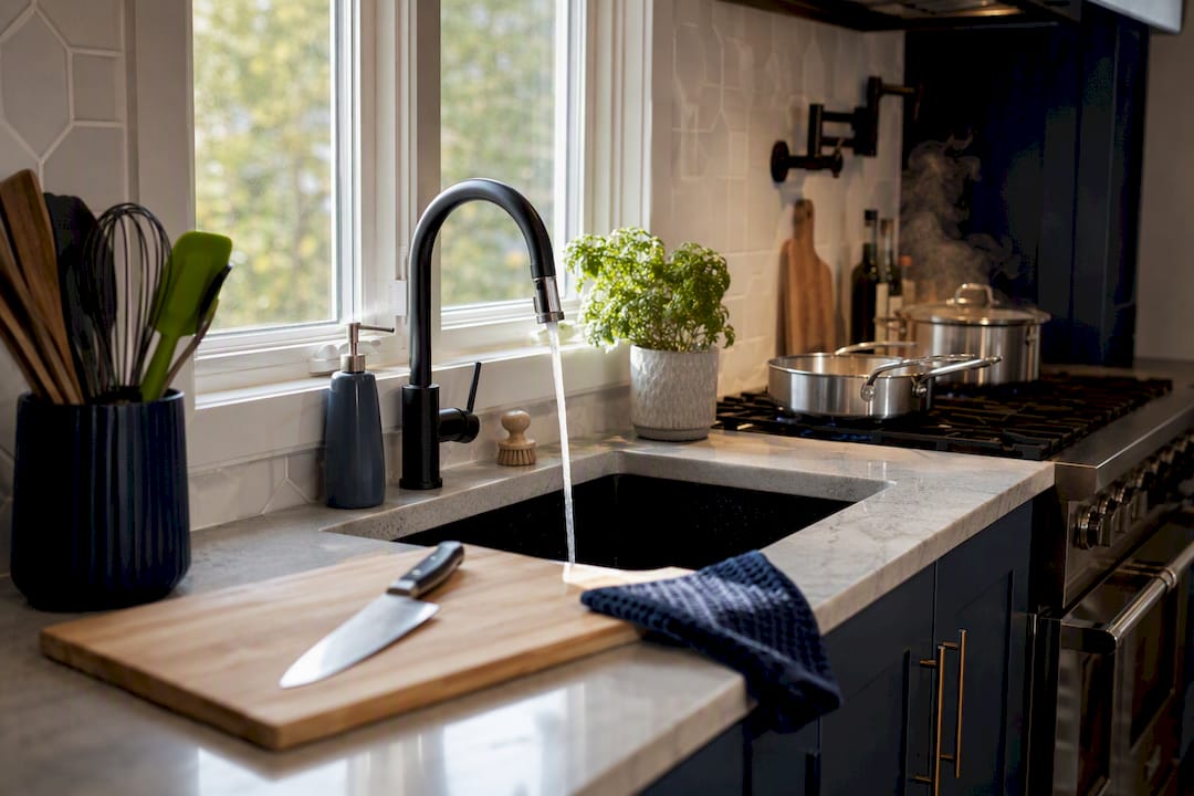 Kitchen with zones for cooking tasks