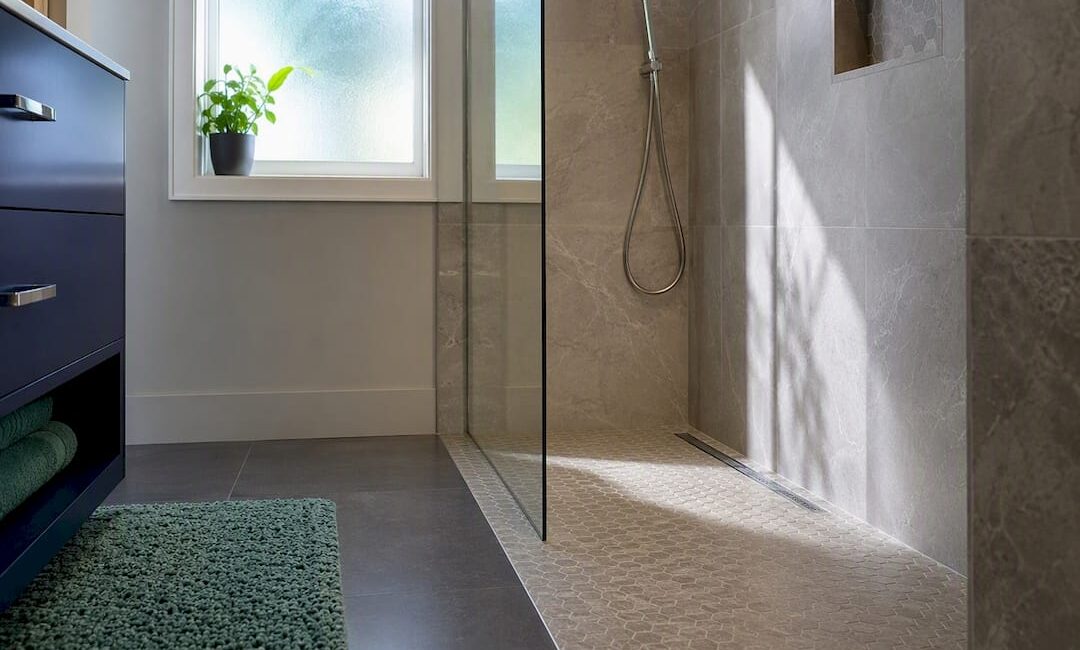 Curbless shower with zero-threshold entry