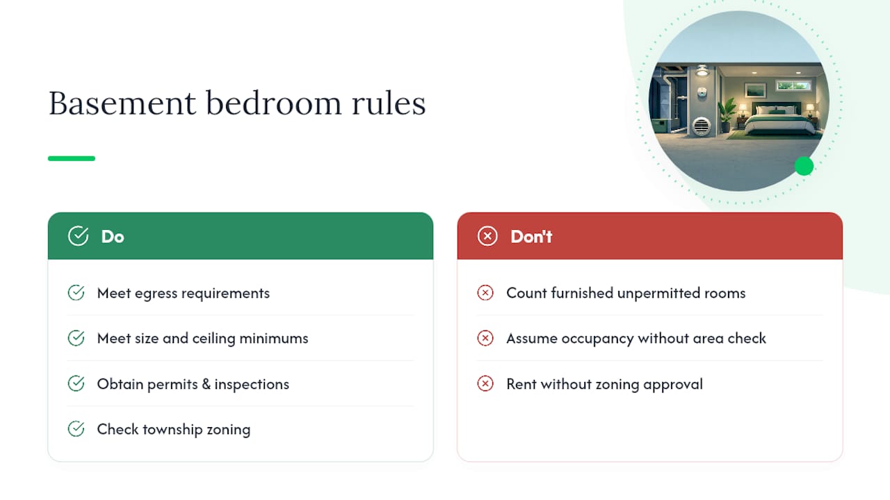Diagram of basement bedroom size and occupancy codes
