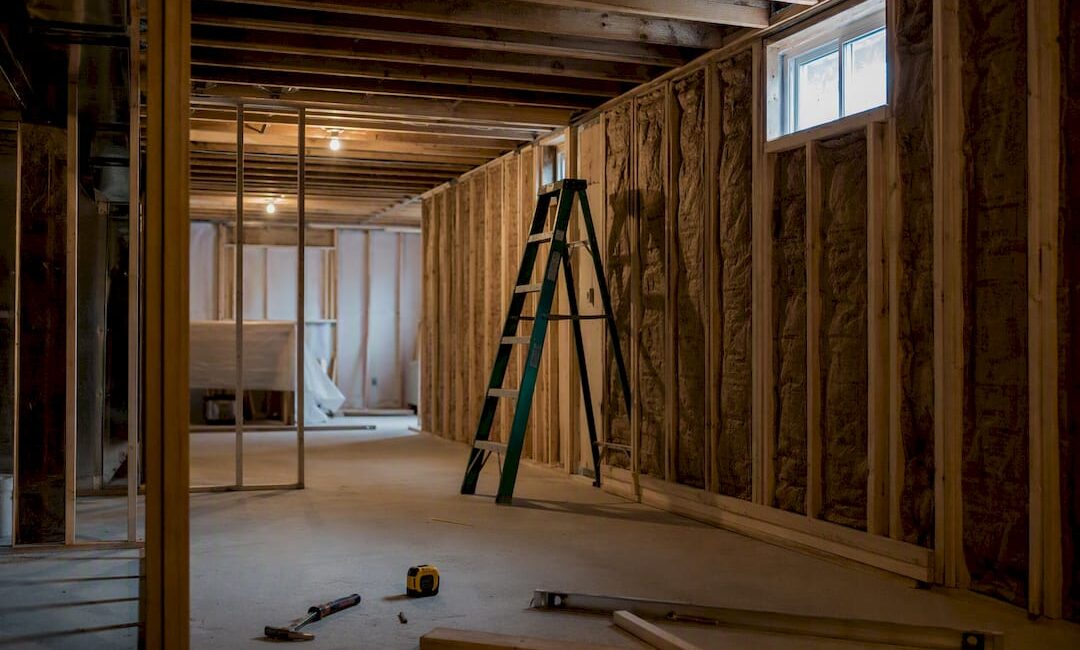 Basement framing in mid-renovation site