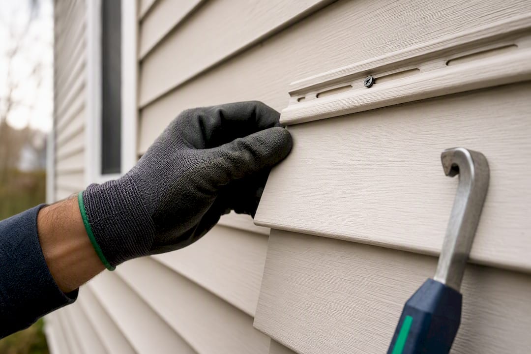 Hand releasing vinyl siding lock near fastener