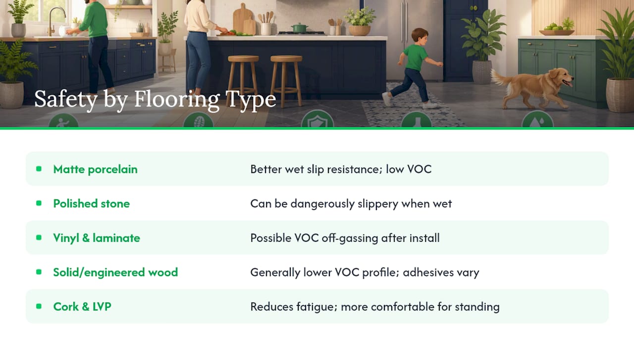 Kitchen flooring safety factors comparison