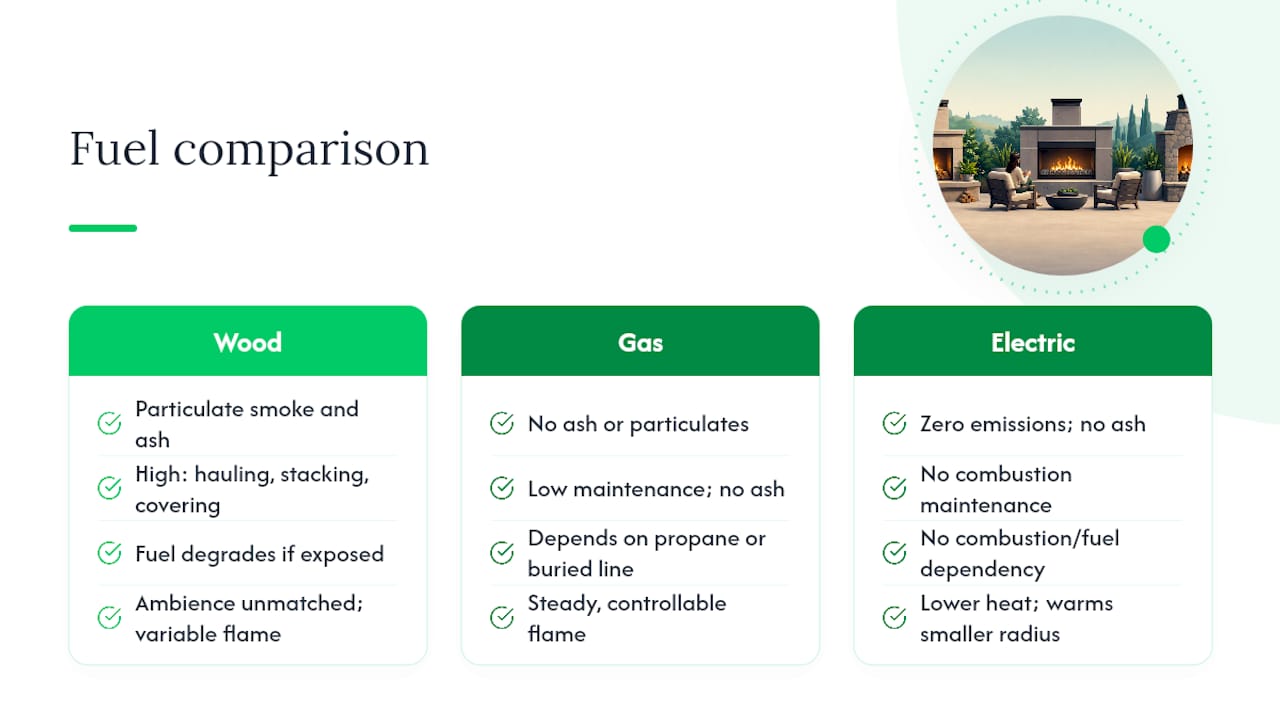 Wood gas and electric fireplace comparison