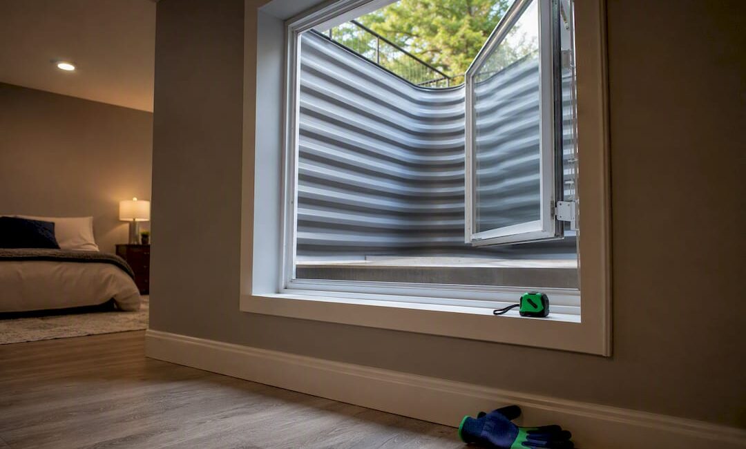 Open basement egress window above window well