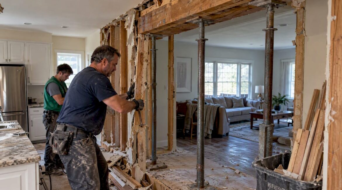Contractors removing a load-bearing interior wall