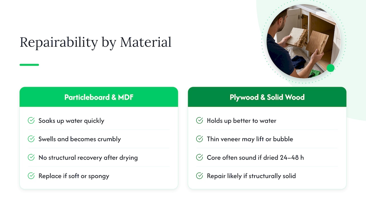 Comparison of cabinet materials after water damage