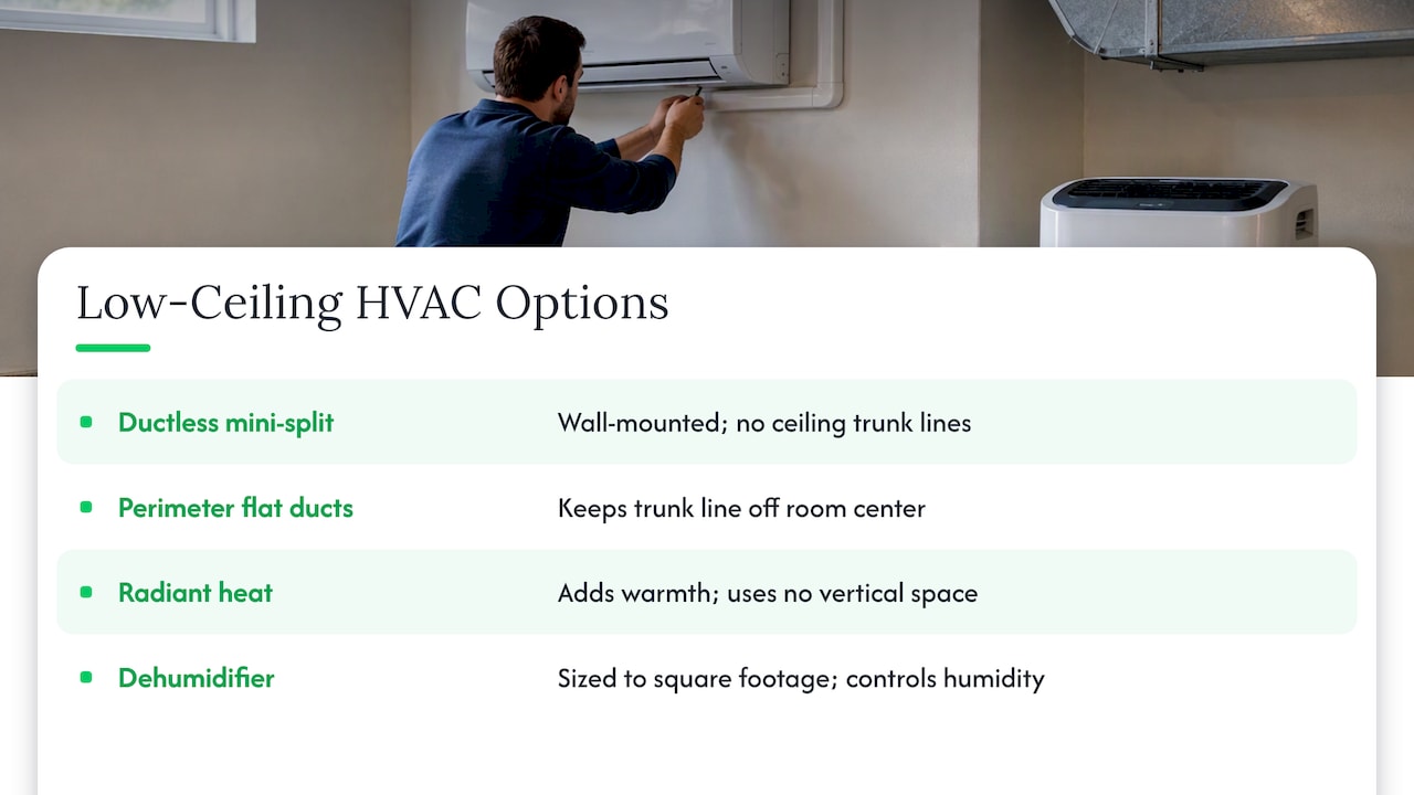 Low-profile basement heating and cooling options