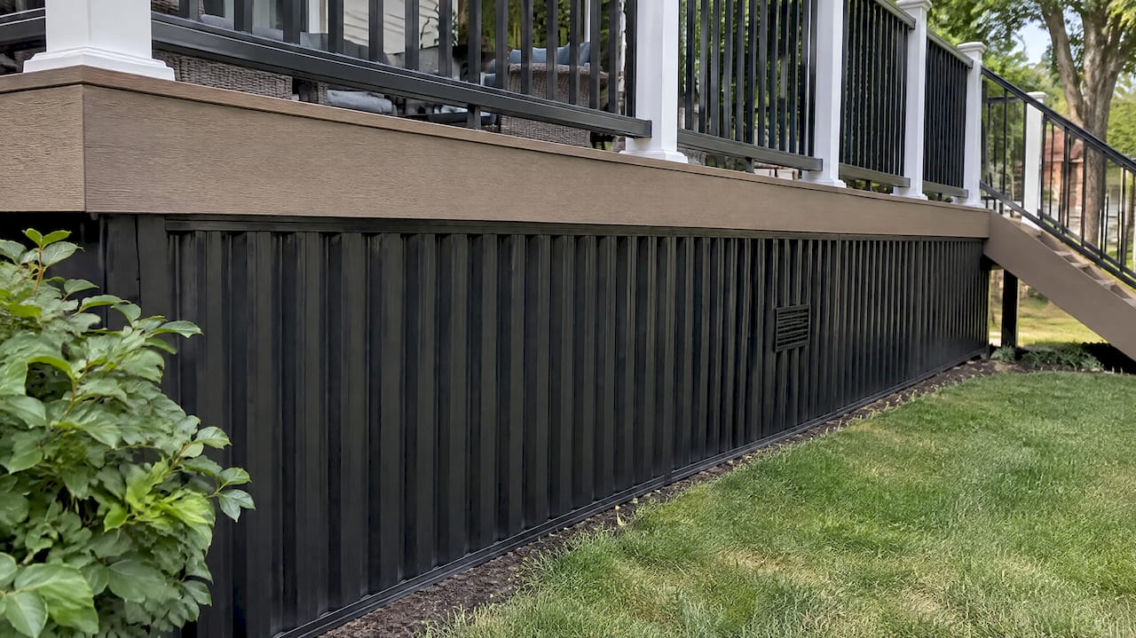 Vented black corrugated metal deck skirting