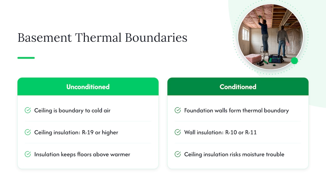 Thermal boundaries for conditioned and unconditioned basements