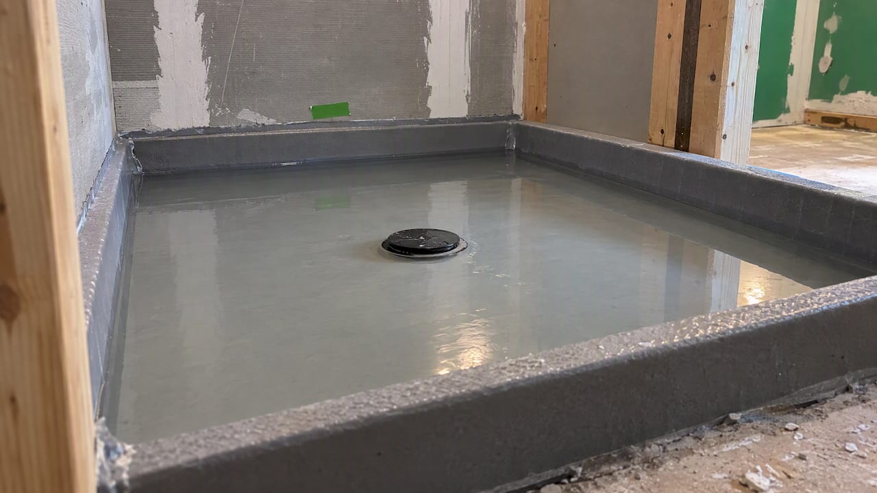 Waterline marked during a shower pan test